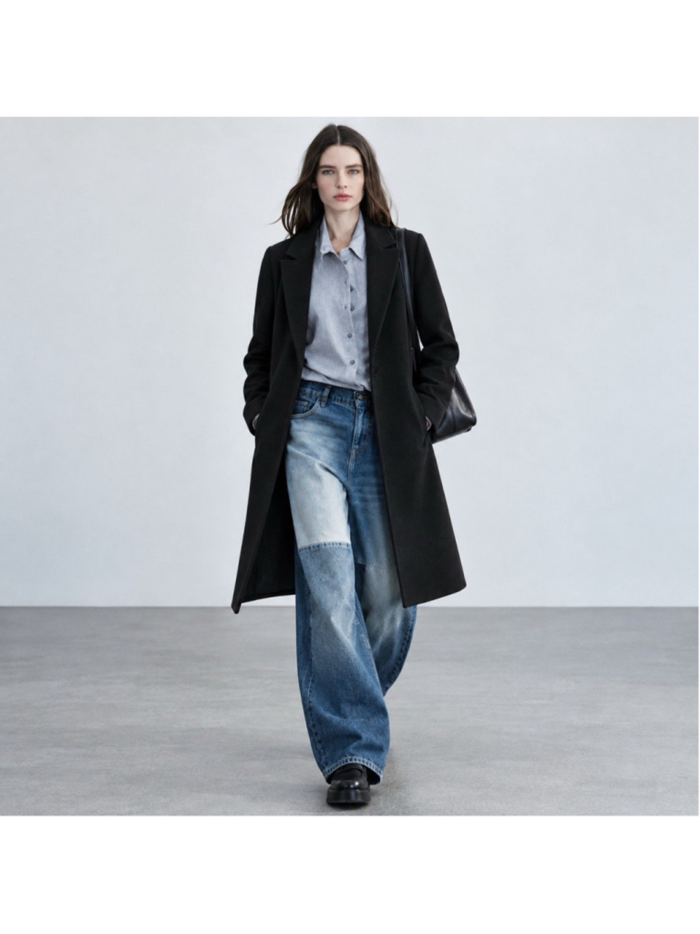 Zara Longline Black Minimalist Capsule Jacket Coat Pockets S